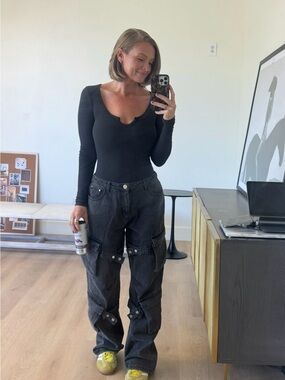 Maniere De Voir Charcoal Black Boyfriend Cargo Jeans